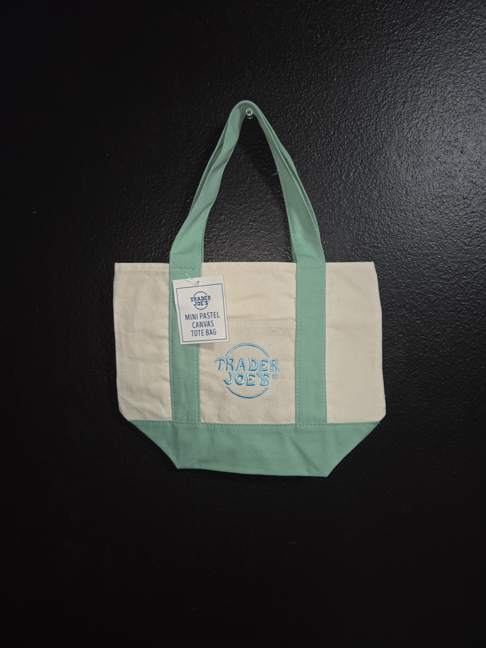 New W/Tag TRADER JOES Canvas Tote Bag Trader Joes TOTE BAG Teal w/ Blue logo